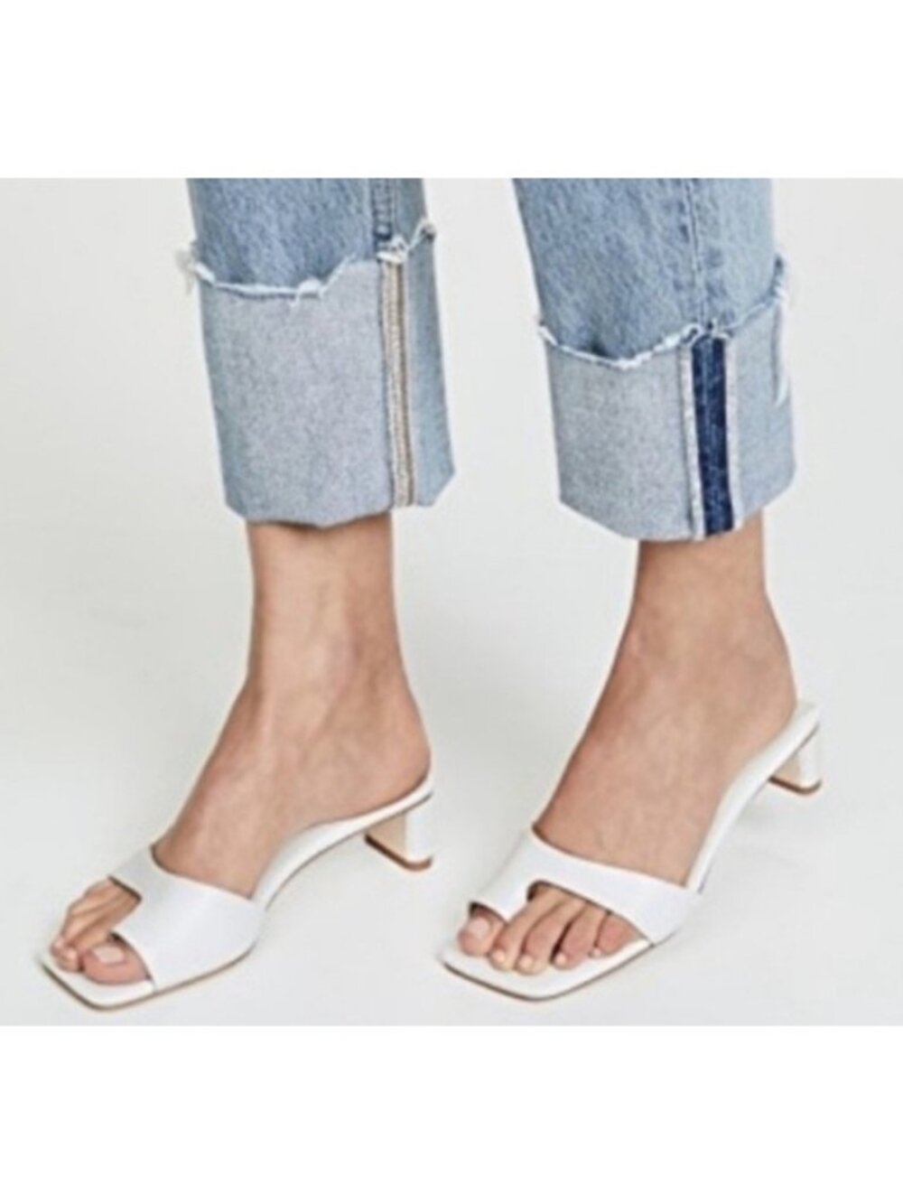 Jeffrey Campbell White Square Toe Mule Sandals Low Heel Size 6.5